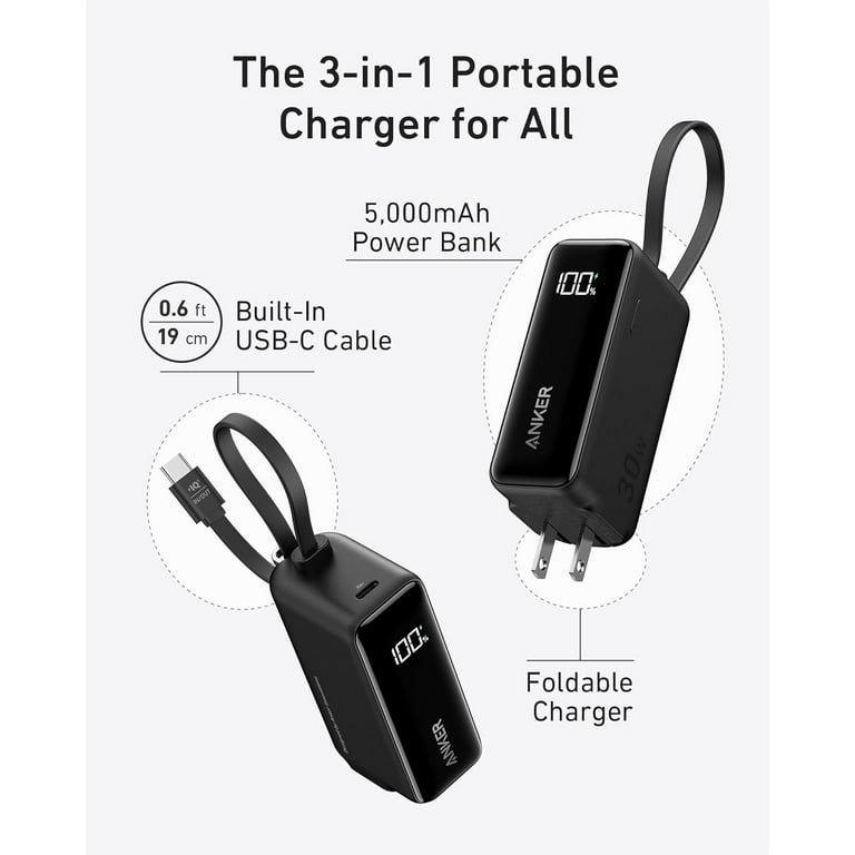 Anker Power Bank USB C Charger Block, 3-in-1 5,000mAh