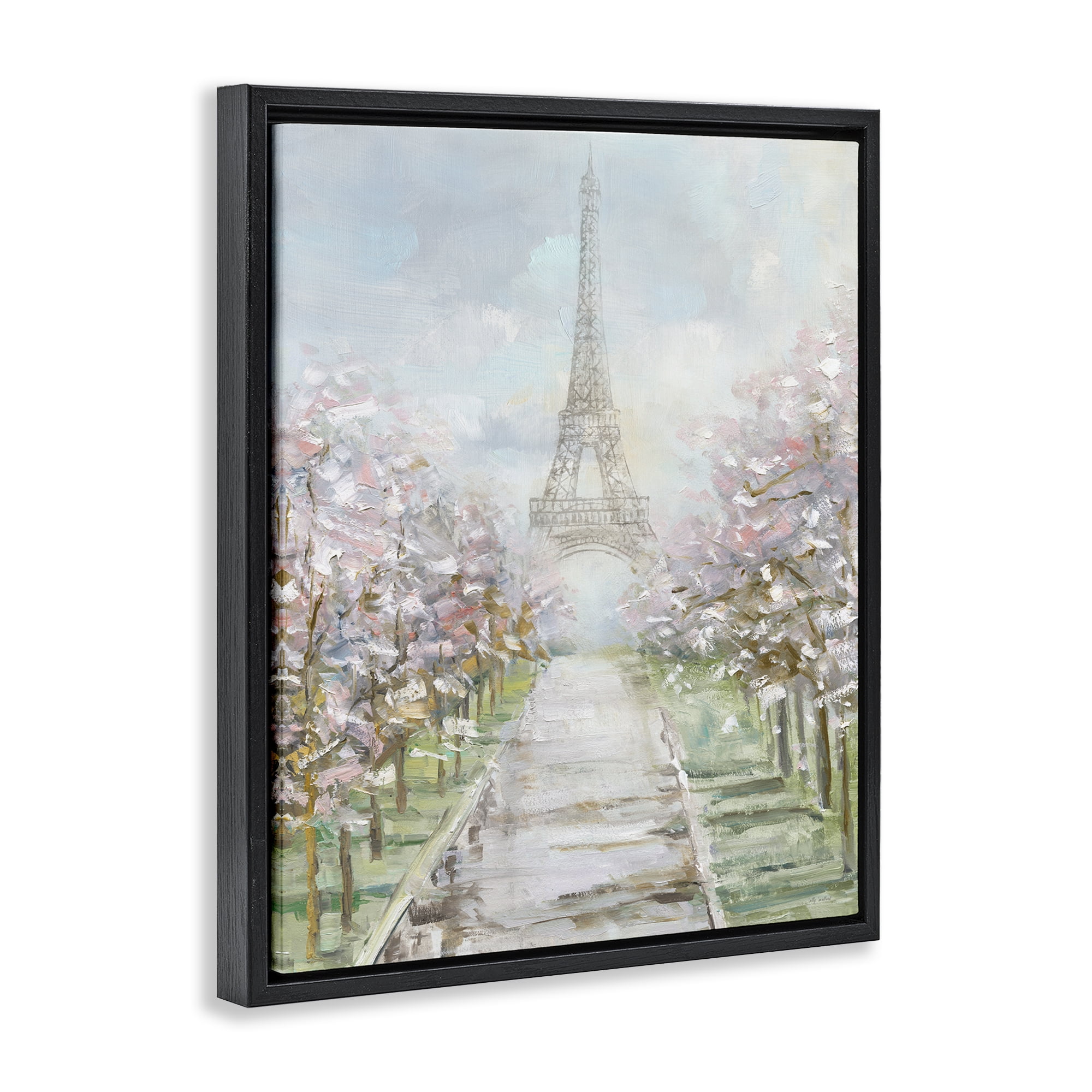 Stupell Industries Eiffel Tower & Tree Grove Scenic & Cityscapes Painting Black Floater Framed Canvas Art Print Wall Art, 17 x 21