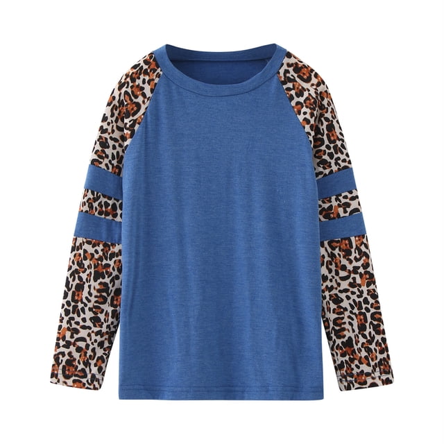 Kcodviy T-Shirt Basique Léopard Extra Grand à Col Rond pour Enfants, Manches Longues, Décontracté, Automne