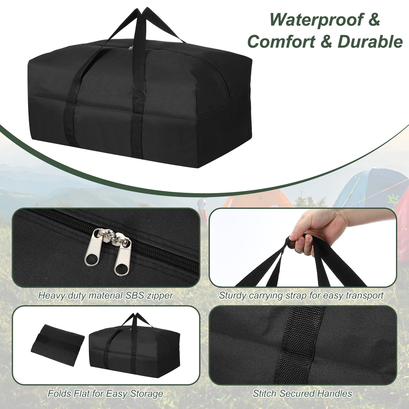 Uxcell Storage Duffle Bag, Zippered Duffel Bag for Travel 24 Inch & Black -Fitting for (Outdoor/Travel/Tent/Sports)