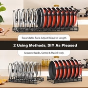 Housolution Pot and Pan Organizer, Expandable Pot Lid Organizer Rack with 14 Adjustable Dividers for Kitchen, Under Cabinet, Cutting Board, Bakeware, Black