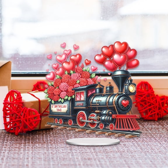 Flopesn Red Romance Theme DIY Diamond Art Painting Decorative Handcrafted Ornament, Creative Design Acrylic Home Decor Desktop Valentine's Day Gift (Single-Sided Diamond)-Train-A