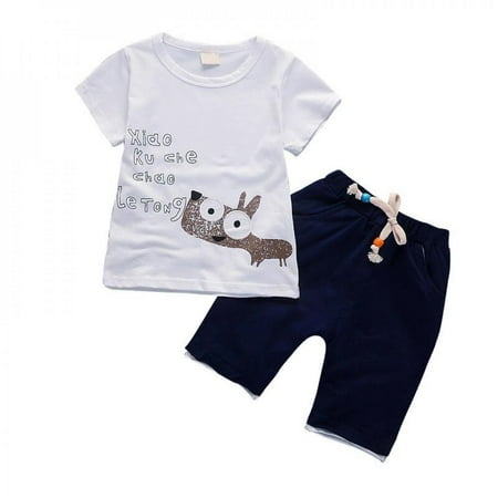 

2Pcs/Set Cotton Short Sleeve T-Shirt and Short Sets Fashion Summer Boy Cute Cartoon Animal Pattern Summer Outfit