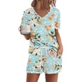 thumbnail image 1 of Conjunto de pijama Ekouaer para mujer, manga corta, estampado floral, verde, 1 of 5