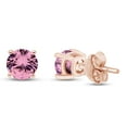 thumbnail image 3 of AFFY Simulated Pink Tourmaline Round Shape Stud Earrings In 14K Rose Gold Over Sterling Silver (4 Ct), 3 of 5