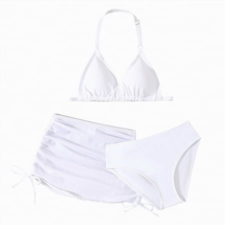 NIEWTR Girls Swimwear Baby Girl Swimsuit Summer Swim Set Tank Top Shorts Skirt Classic Cute Style(White 4-5 Years)