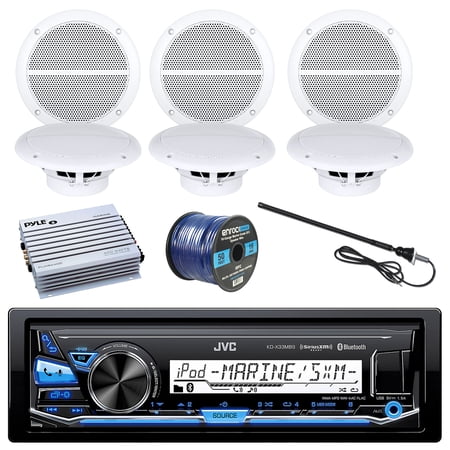 JVC Bluetooth Marine Car Receiver 6 x Enrock Boat 6.5 Inch Weather Resistant Speakers Pyle 4 Channel Waterproof Amp Enrock Boat Outdoor Antenna Enrock Audio Spool of 100 Foot 16-Gauge Speaker Wire