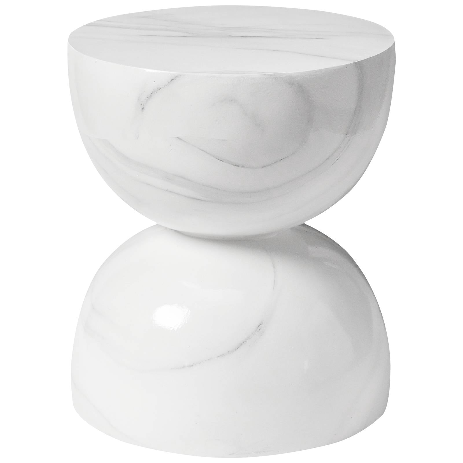 LeisureMod Minimalist Side Table, Fiber stone Round Hourglass Accent End Table Stool for Outdoor Patio, Indoor Home, Living Room Sofa, Weather-Resistant, Sage Series in Marbled White