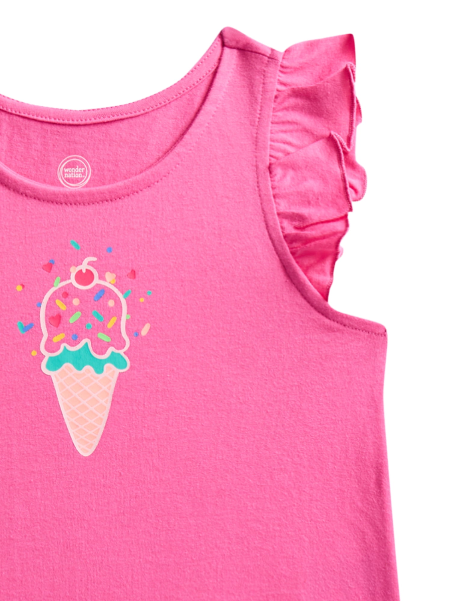Wonder Nation Toddler Girls' Tank Top with Flutter Sleeves, 3-Pack, Sizes 18M–5T