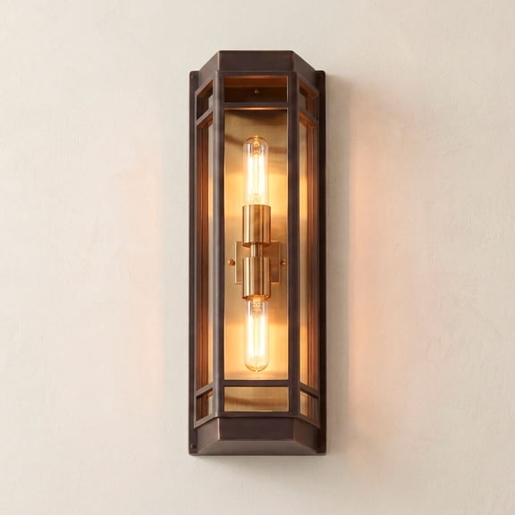John Timberland Catie 21" High Modern 2-Light Outdoor Wall Light Fixture Mount Porch House Sand Bronze and Brass Finish Aluminum