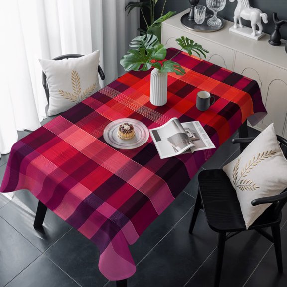 Red Purple Table Cloth Waterproof Tablecloths, Modern Striped Plaid Abstract Oil Painted Tablecloth Dining Table Cover for Kitchen Party Tabletop Outdoor, Rectangle Tablecloth 54x108 Inch