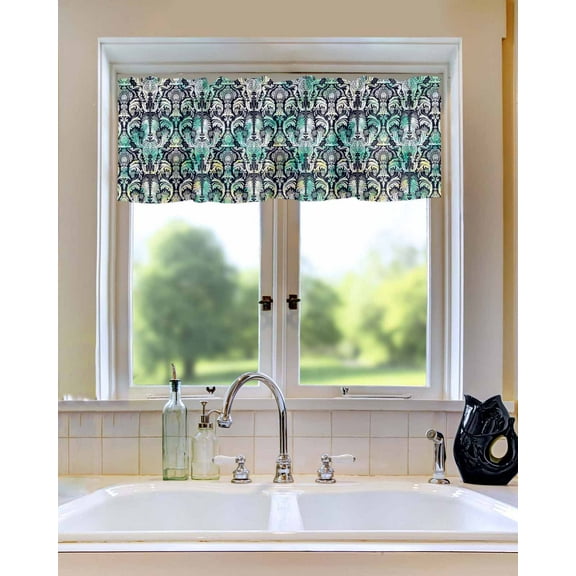 Curtain Valance for Windows Dmask Seamless Vector Pattern Kitchen Valances Rod Pocket Short Curtains,Vintage Ornate Style Window Treatment Panel for Living Room Bathroom Bedroom 54x18in