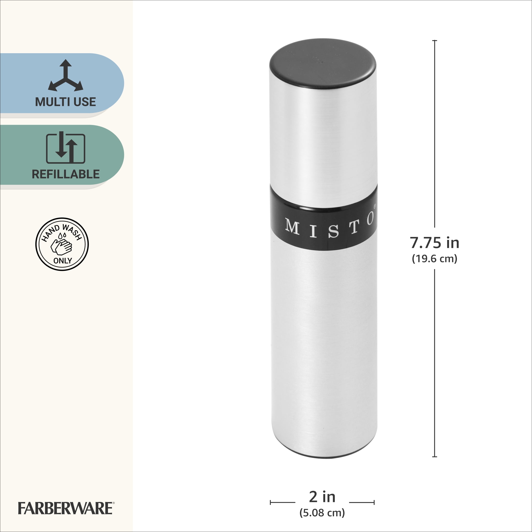 Misto Aluminum and Plastic Bottle Refillable Oil Sprayer, Silver