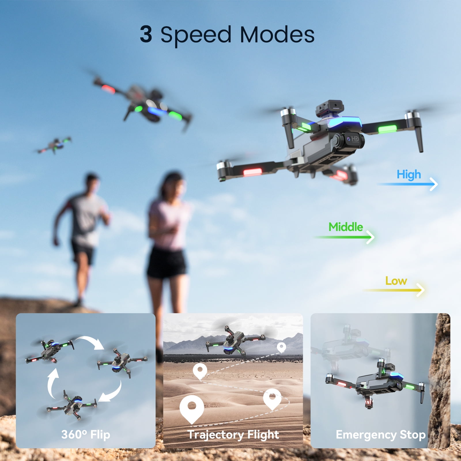 JoyStone 4K HD FPV Camera Drone for Adults Kids, Brushless Motor Foldable RC Drones with Altitude Hold, Headless Mode, Toys Gifts RC Quadcopter for Boys Girls with 2 Batteries