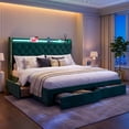 thumbnail image 2 of ARICOEASY California King Size Bed Frame with Storage Drawers and LED Headboard for Bedroom, Green, 2 of 9