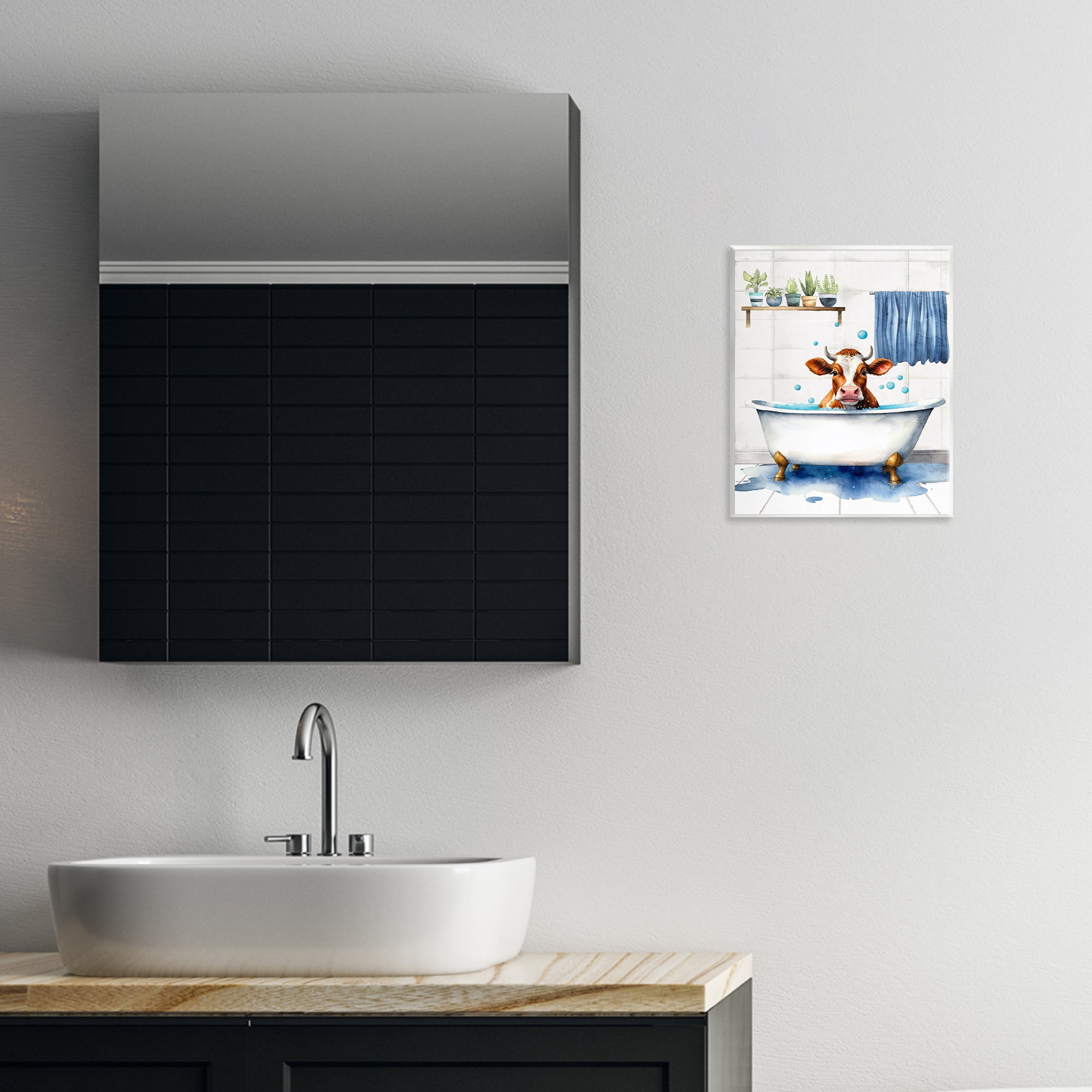 Stupell Industries Cattle Bathtime Suds Bath & Laundry Painting Unframed Art Print Wall Art, 11 x 14