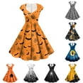 thumbnail image 5 of TTUHYWXI Womens Funny Halloween Ghost Pumpkin Graphic Dresses Cute Vintage Short Sleeve A Line Swing Cocktail Party Dress (Black, XL), 5 of 8