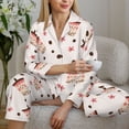 thumbnail image 5 of KLL Milk Tea Print Women's Long Sleeve Pajamas with Pants Sleepwear Loungewear 2 Set-XX-Large, 5 of 7