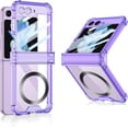 thumbnail image 2 of Built-in with Screen Protector Magnetic Case for Samsung Galaxy Z Flip 5 4 Compatible with Magsafe,Full Hinge Protection, Transparent Anti-Yellow Transparent Cover (Purple,for Samsung Z Flip 4), 2 of 18