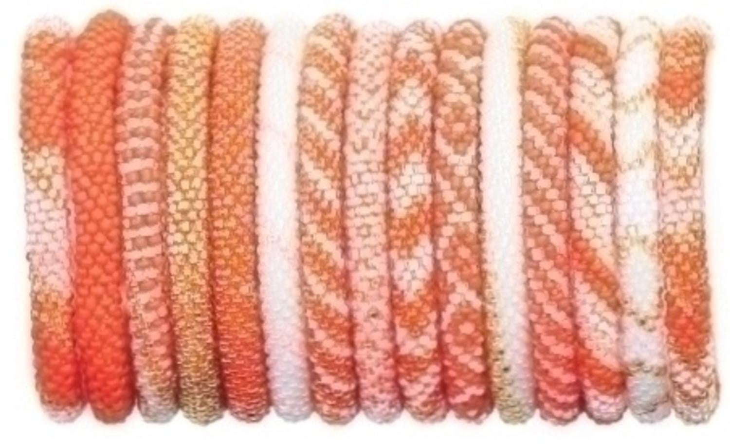 Club Pack of 15 Assorted Roll On Coral and Ivory White Nepal Glass Bracelets 7" by Roman