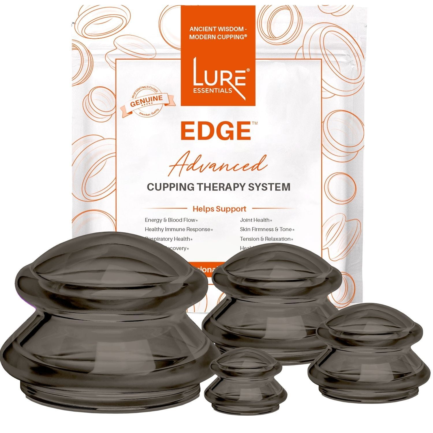 LURE Essentials Edge Cupping Set – Ultra Onyx Silicone Cupping Therapy Set  for Cellulite Reduction and Myofascial Release - Massage Therapists and