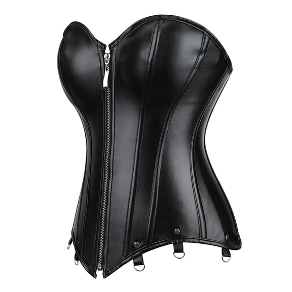 Gothic Women Faux Leather Corset Bustier Top Black 6XL