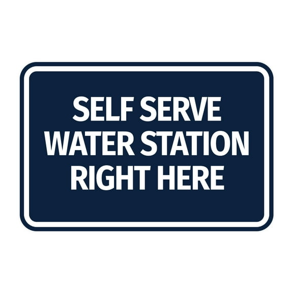 Signs ByLITA Classic Framed Self Serve Water Station Right Here Sign (Navy Blue / White) - Large