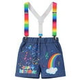 thumbnail image 4 of FYMNSI Watermelon Kids Boy 4th Fourth Birthday Cake Smash Outfit Rainbow Four Years Old Party Photo Shooting Props Cotton Short Sleeve T-shirt Y-back Suspenders Denim Shorts Mini Crown Hat 4pcs Set, 4 of 7