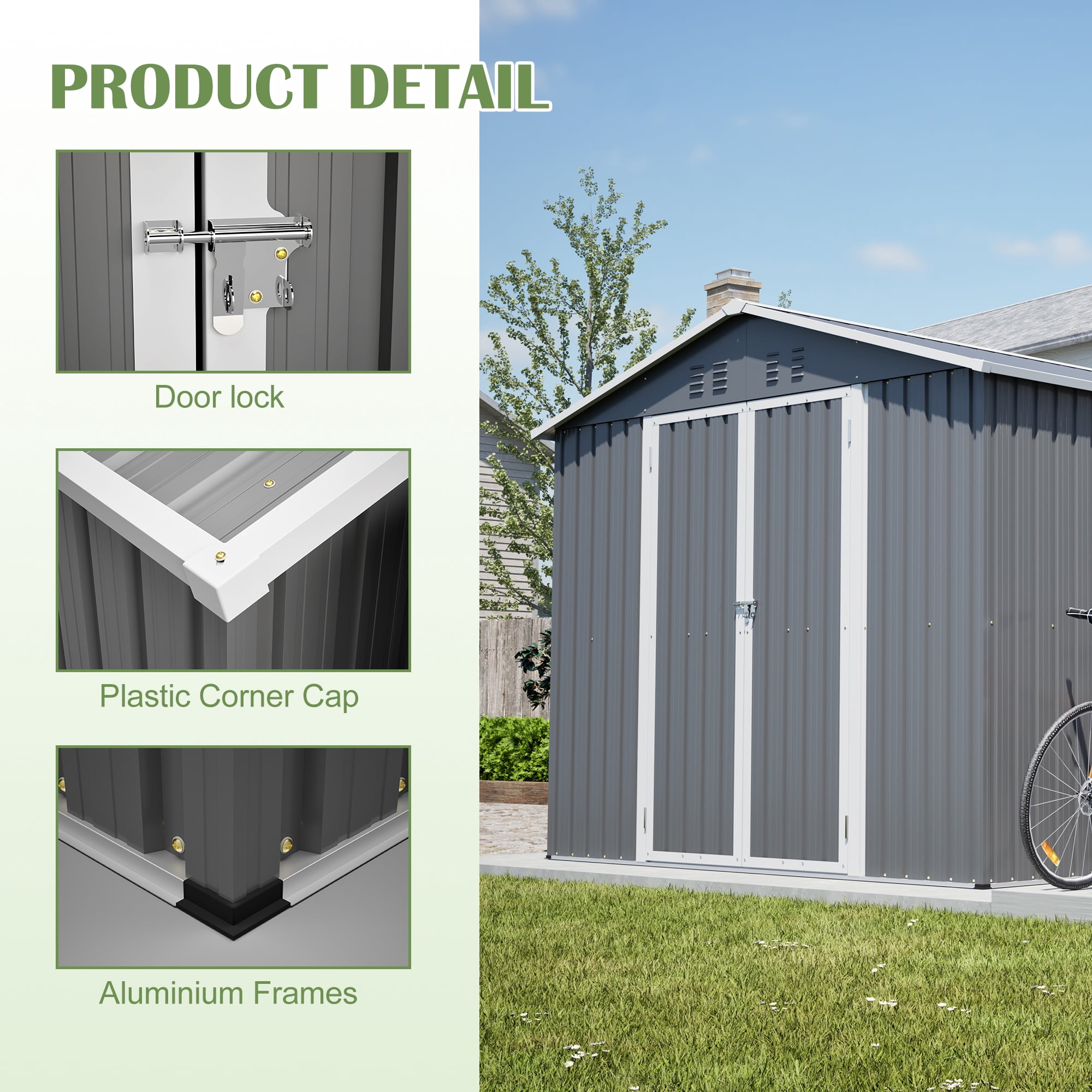 MAYEERTY 6x4FT Compact Outdoor Metal Storage Shed, Galvanized Steel Tool Shed with Lockable Door & Ventilation, All-Weather Organizer for Backyard, Garden & Patio