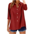 thumbnail image 4 of YODETEY Womens Plus Sized Button Down Shirt, Linen Dressy Shirts Long Sleeve Oversized Tunic Tops,Wine,Women's Plus S, 4 of 8
