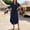 Navy, variant on QUNYINEY Button Down Summer Dresses for Women Cotton Linen Short Sleeve Long Solid Shirt Dress with Tie Belt Loose Fit Collared Drop Shoulder Summer Dresses