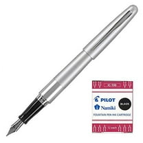 Pilot Metropolitan Fountain Pen, Silver, M nib with 12-pk Pilot Ink Cartridges