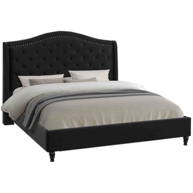 Best Master Furniture Myrick Tufted Velvet Platform Queen Bed in Black