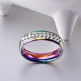 thumbnail image 3 of Mystic Rainbow Titanium Steel White CZ Band Women's Wedding Party Ring Size 5-11, 3 of 6