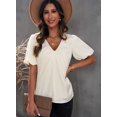 thumbnail image 3 of ABPHQTO Blusa de satén con cuello en V y manga farol para mujer, 3 of 5