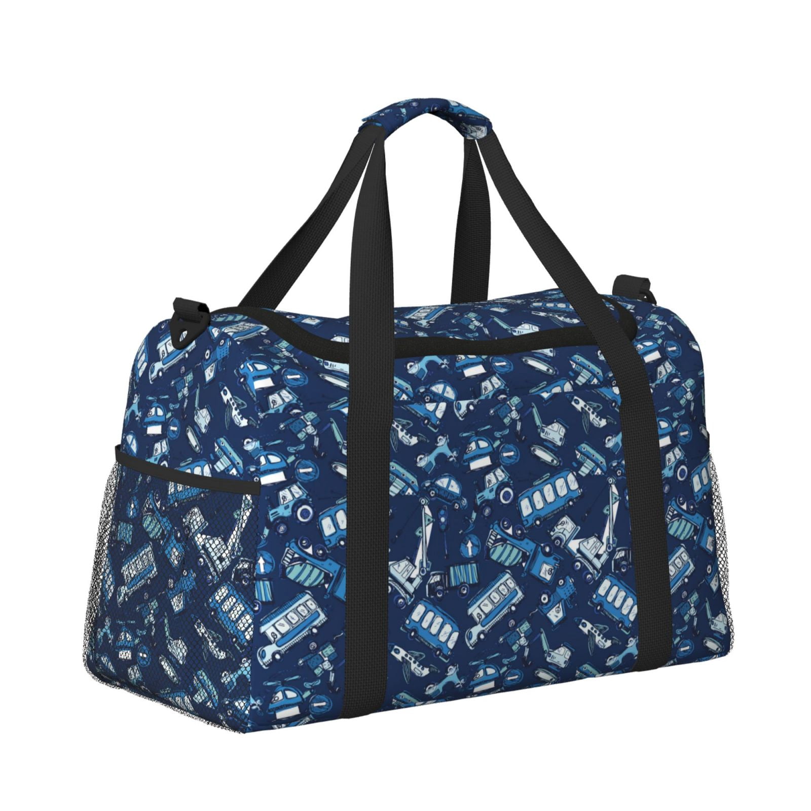 Fuzoiu Blue Bus Print Travel Duffle Bag,Carry On Tote Bags,Duffel Bag,Sport Gym Bag, Hospital Bag for Labor and Delivery, Overnight Bag,Luggage Bag