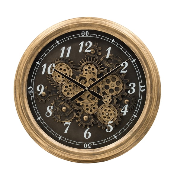 A&B Home Framed Glass Front Gear Wall Clock - Antique Gold, Black, White Finish