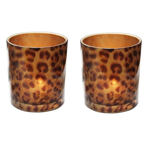 Pack 2 Glass Tealight Holder Votive Candle Holder Cups - Valentines Day Leopard Print Design Tea Light Candle Holders for Home Decor Accents Wedding Party Centerpiece Table Décor