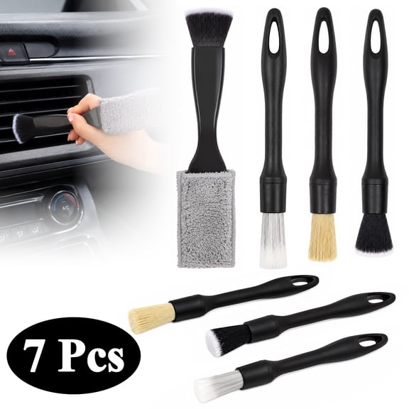 cyrico 7PCS Car Detailing Brush Set, Ultra Soft Boars Hair No Scratch Detailing Brush Kit for Interior Exterior, Air Vents, Wheels, Dashboards, Leather Seats
