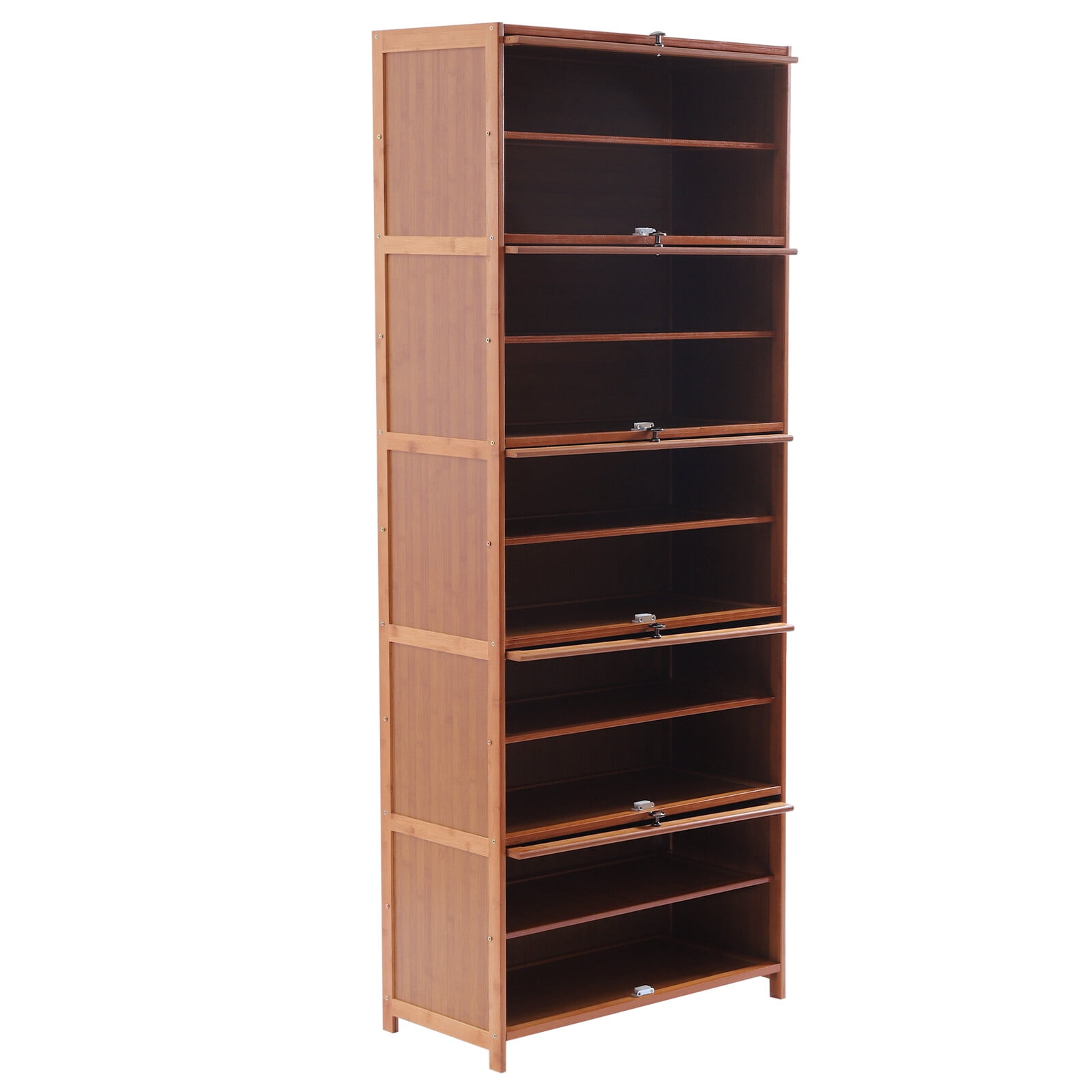 ToppiJoy 10-Tier Shoe Organizer Cabinet with Cover Wood, Shoe Cabinet Rack Tiered Storage with Sophisticated Handle and Extra Storage Platform for Home