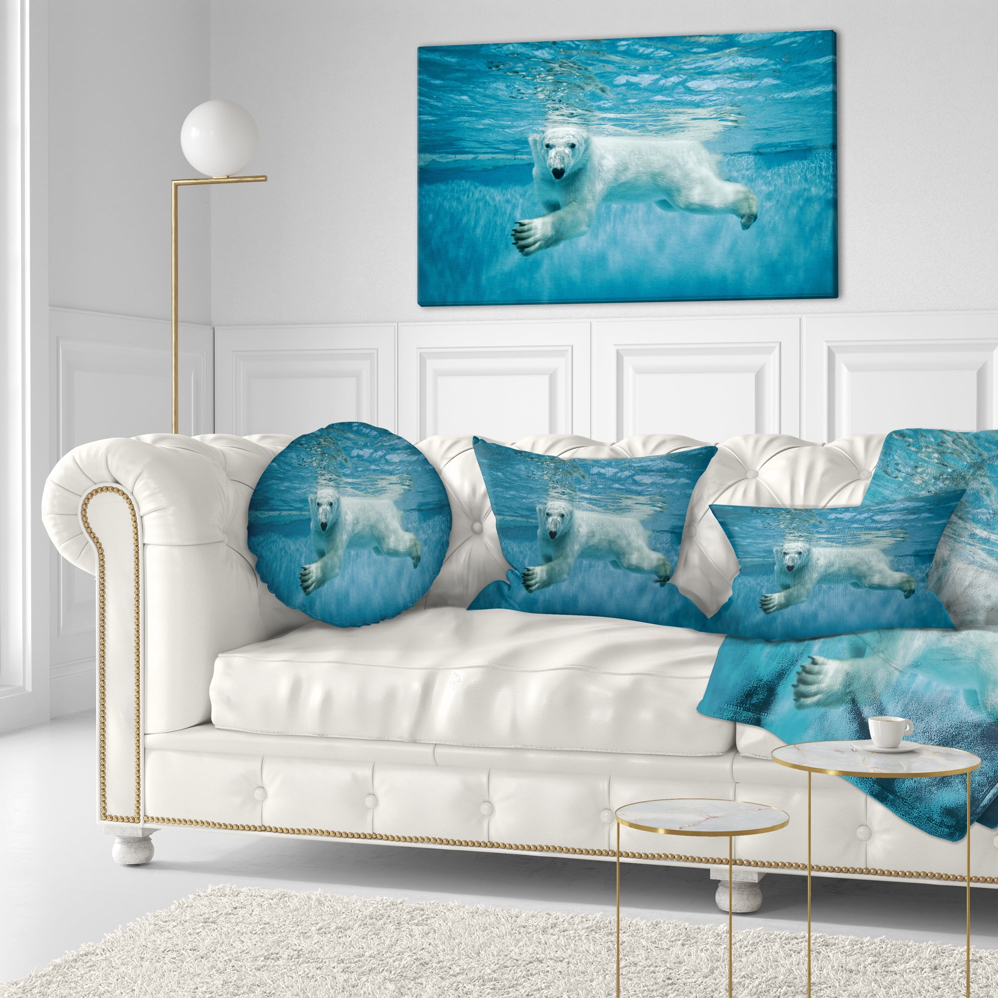 Designart Polar Bear Swimming under Water - Animal Throw Pillow - 12x20
