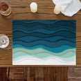 thumbnail image 2 of Placemats for Dinning Table Set of 12, Teal Ocean Coastal Sea Moire Waves Abstract Ombre Art Burlap Kitchen Place Mats Waterproof Cloth Table Mats, Indoor Outdoor Placemats Easy Clean Dinner Decor, 2 of 8