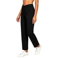 thumbnail image 3 of Women's Soft Stretchy Straight Leg Pants with Pockets, Mid Elastic Waist Comfortable Fit, Casual Business Dressy Lounge, Trousers for Women Capris | UKHCCC,Black L, 3 of 7