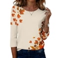 thumbnail image 3 of Womens Crew Neck 3/4 Length Sleeve Tees Fall Leaf Graphic Print Loose Fit Casual Shirts Curved Hem Lightweight Dressy Tunic Tops ,S,Ginger, 3 of 7