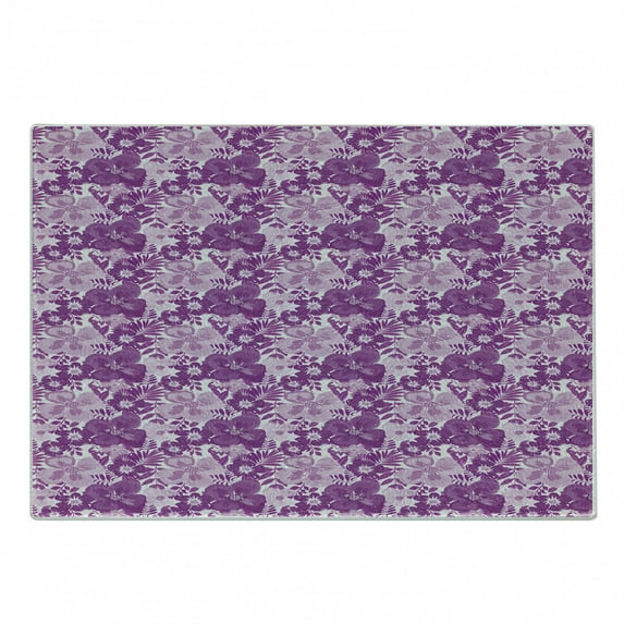 Vintage Cutting Board, Purple Tones Floral Pattern Nostalgia Romance Flowers Beauty Image, Decorative Tempered Glass Cutting and Serving Board, in 3 Sizes, by Ambesonne