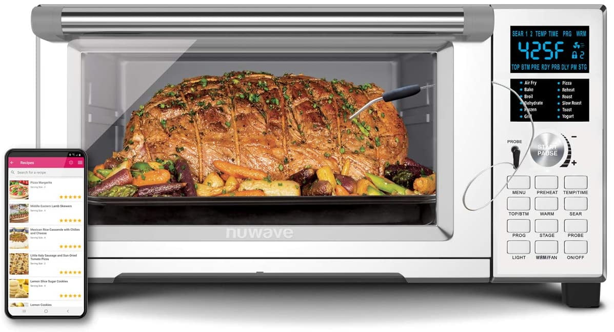 Exclusive NuWave Bravo XL 1800-watt Smart Air Fryer Convection Oven with Integrated Digital Temperature Probe Plus Exclusive Silicone Pad & Stainless Steel Tray 