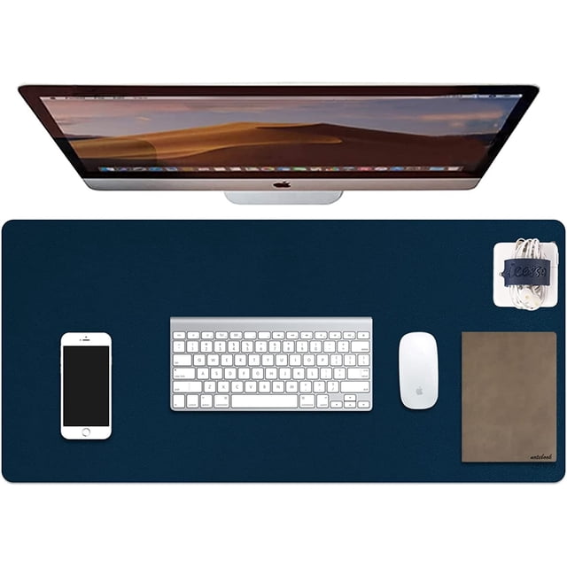 Desk Pad, Extended Gaming Mouse Pad, XXL Large Mouse Pad, Non-Slip PU Leather Desk Blotter, Waterproof Keyboard Mouse Mat Desk Writing Pad for Work, Game, Office, Home Accessories - Navy Blue