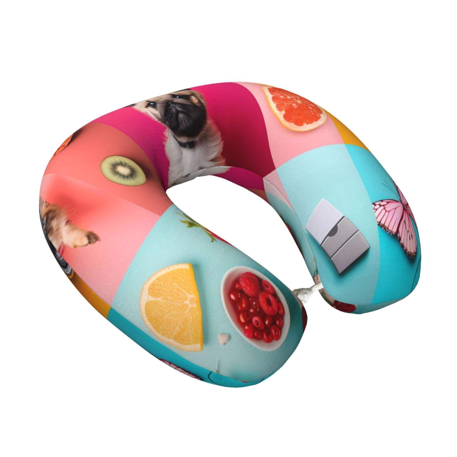 Xecao Colorful Dog Cat Collage Print Memory Foam Cervical Neck Pillow Versatile U-Shaped Pillows for Home,Office,Camping,Travelling,Soft Washable Cover