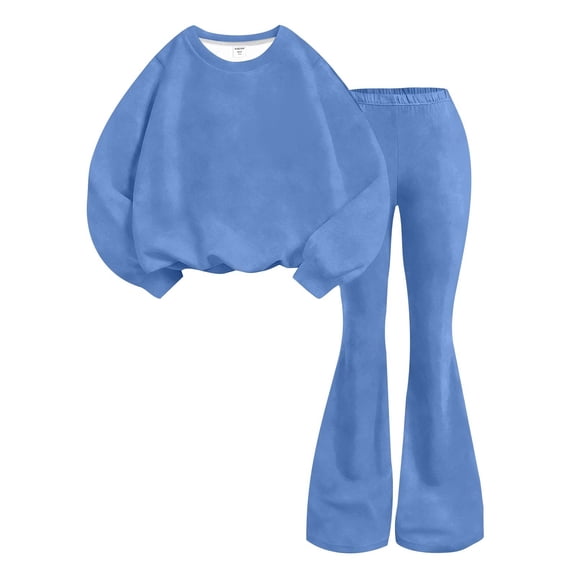 Mercatoo Girls 2 Piece Outfits Long Sleeve Crewneck Plain Pullover Sweatshirt Bell Bottom Pants Tween Cute Trendy Clothing Set
