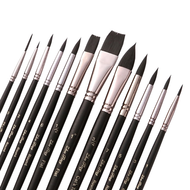 12 pinceles profesionales de nailon para cabello, delicado mango de madera, pincel de pintura, kit d Tomshoo Cepillo de pintura